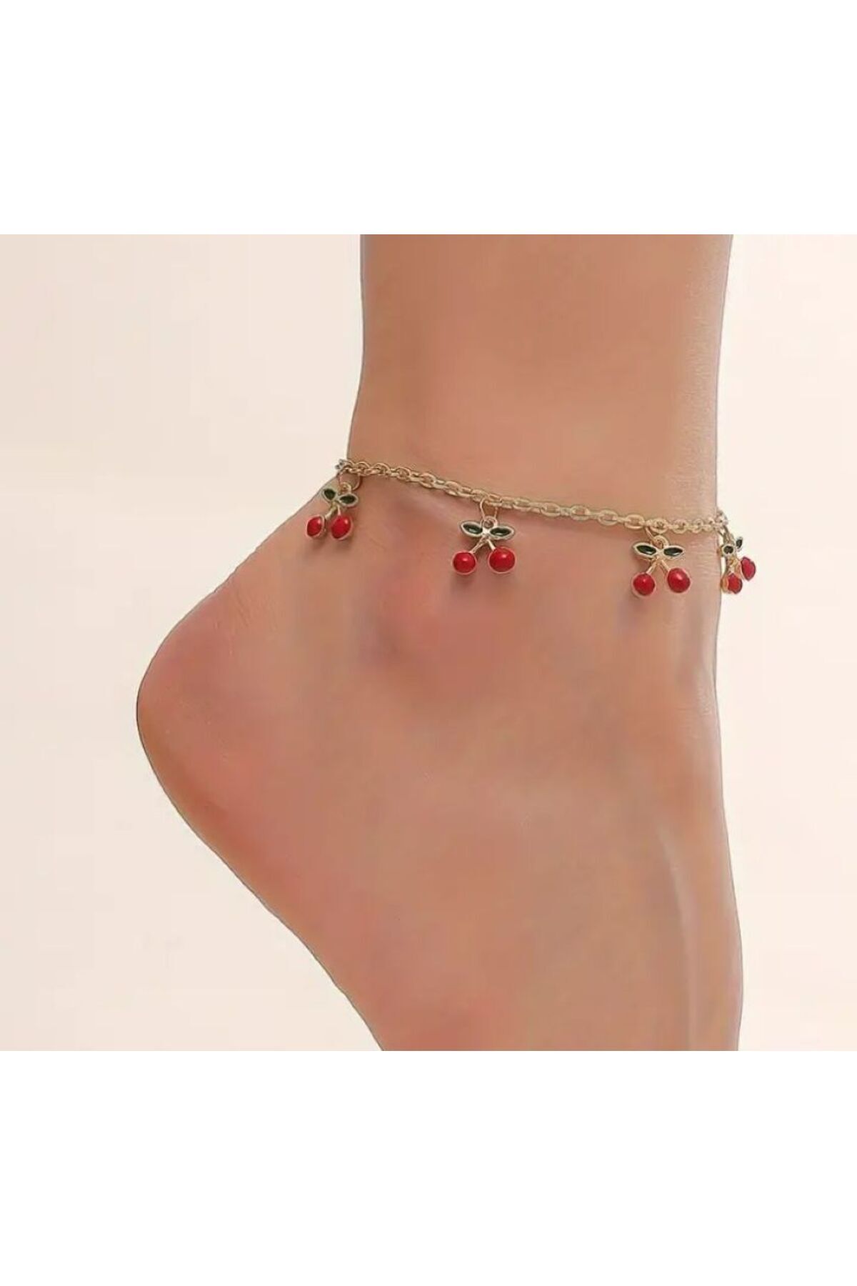 18K Altın Kaplama Kiraz Detaylı Halhal