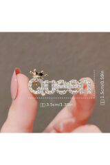 Parıldayan Taşlı Kraliçe yazılı Broş