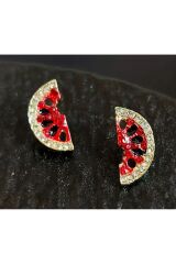 Karpuz Figürlü, Parıltılı, Minimalit Küpe-Kulak İğnesi 925 Ayar Gümüş