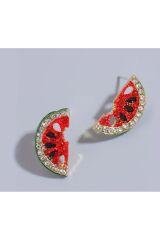 Karpuz Figürlü, Parıltılı, Minimalit Küpe-Kulak İğnesi 925 Ayar Gümüş