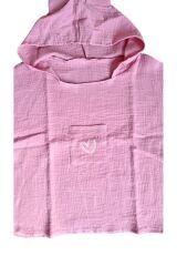 Çocuk Muslin Panço, %100 Organik Oeko-tex Sertifikalı, Kalp Desenli, Cepli, Kapüşonlu Şeker Pembesi - 6-9