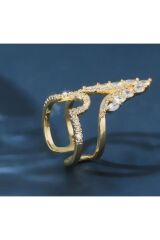 18 Ayar Altın Kaplama Parlak Zirkon Detaylı Eklem Yüzüğü