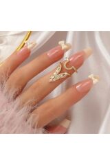 18 Ayar Altın Kaplama Parlak Zirkon Detaylı Eklem Yüzüğü