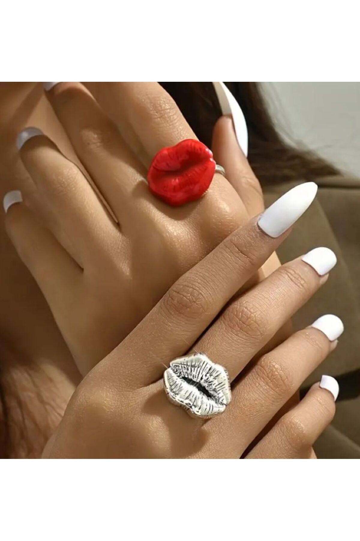 Dudak Figürlü, Göz Alıcı, Espirili Ayarlanabilir Yüzük