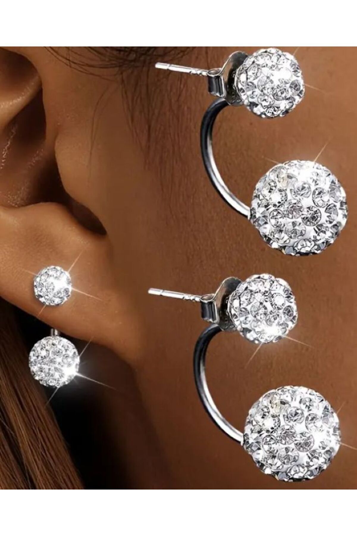 925 Ayar Gümüş Kaplama Parlak Taşlı Top Küpeler