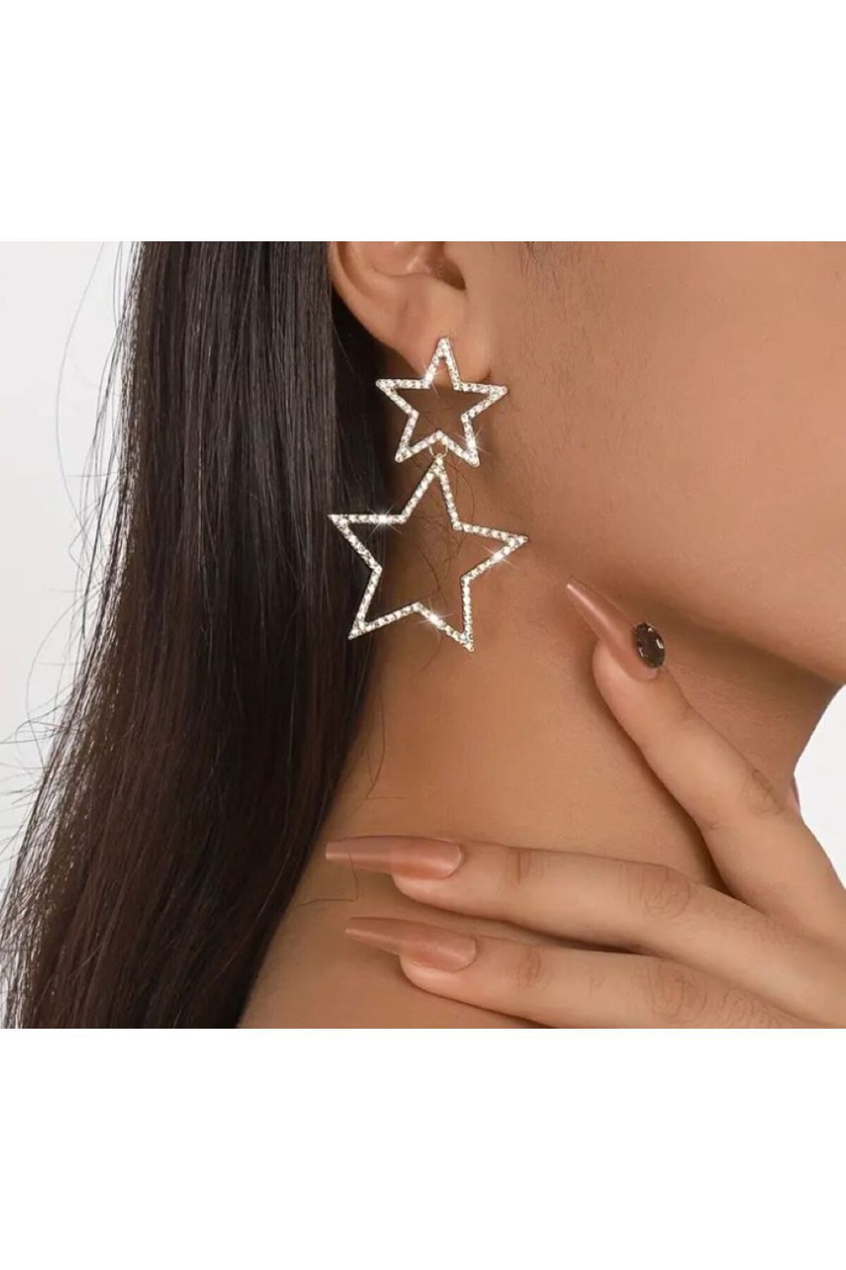 Yapay Elmas Detaylı Yıldız Küpeler