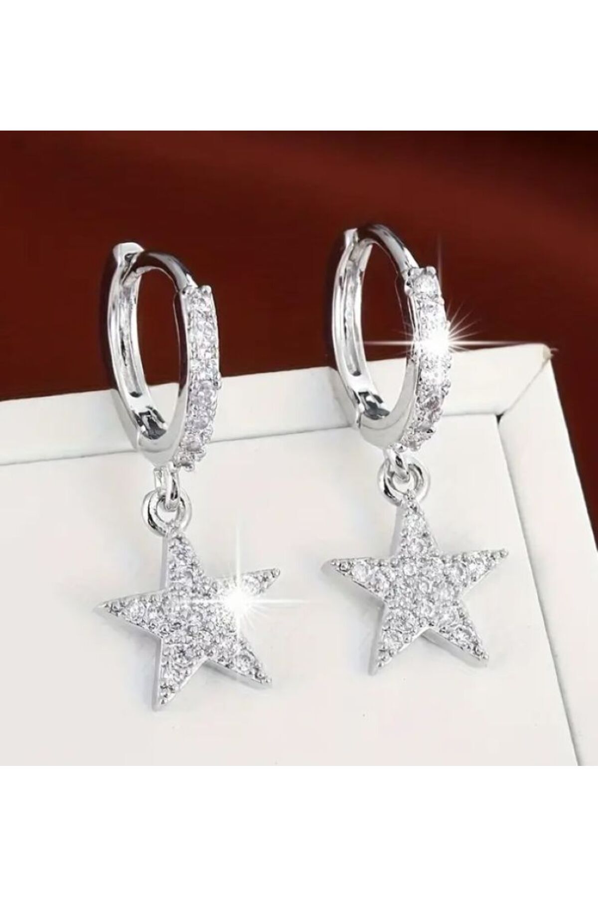 Zirkon Detaylı, Parıltılı, Yıldız Damlası Küpeler