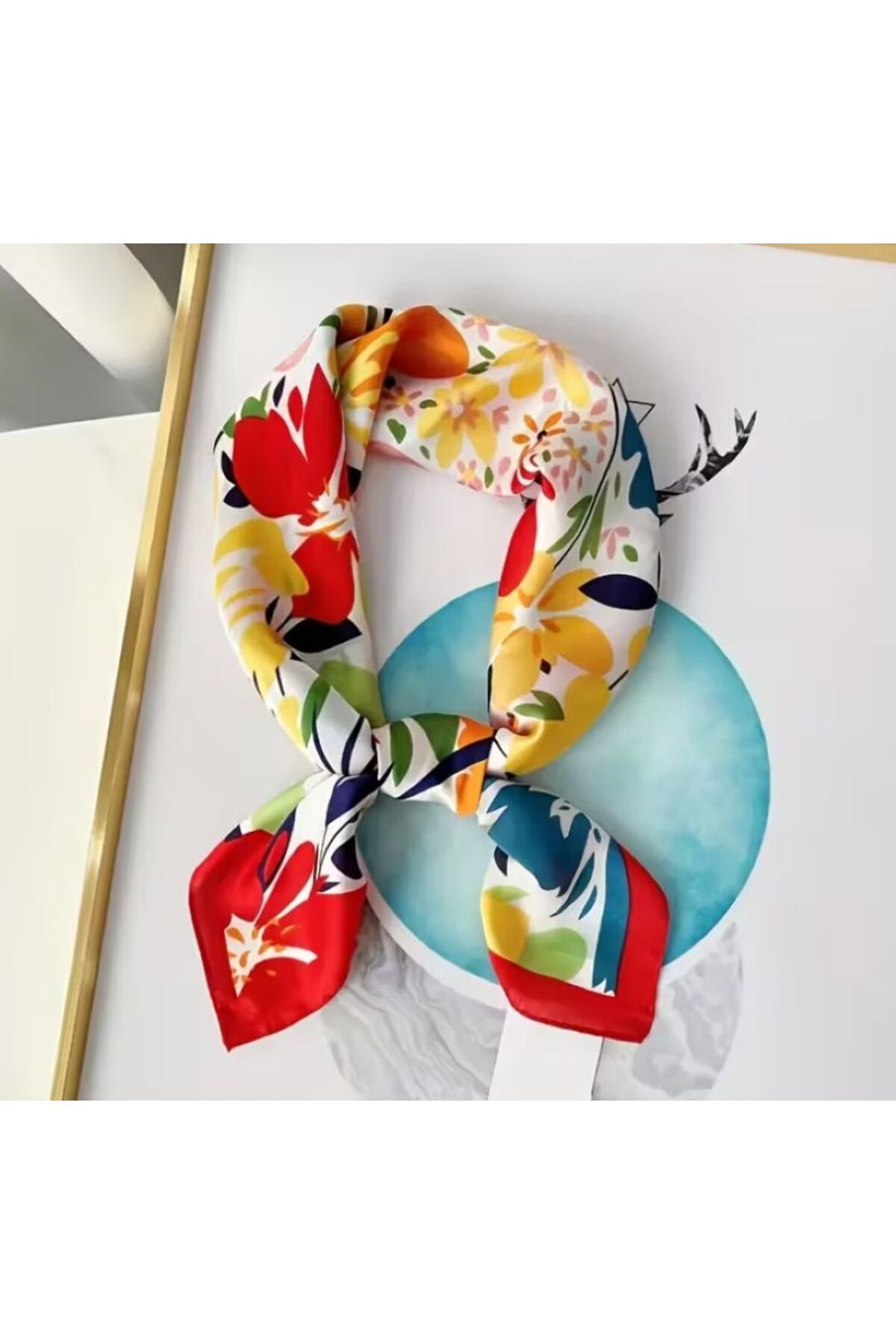 Bohem Çiçek Desenli, Güneşten Koruyan, Rüzgar Geçirmez, Çift Taraf Baskılı, Fular, Eşarp 70x70