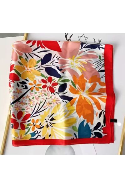 Bohem Çiçek Desenli, Güneşten Koruyan, Rüzgar Geçirmez, Çift Taraf Baskılı, Fular, Eşarp 70x70
