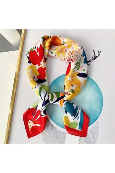 Bohem Çiçek Desenli, Güneşten Koruyan, Rüzgar Geçirmez, Çift Taraf Baskılı, Fular, Eşarp 70x70