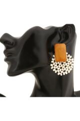 Bohem Ahşap Boncuklu Küpe-Kulak İğnesi Paslanmaz Çelik