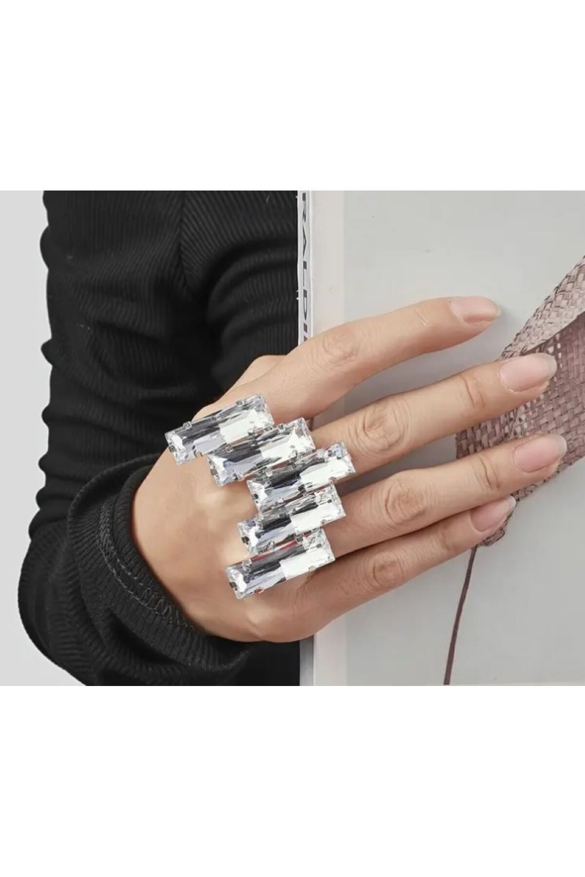 Yapay Elmas ayarlanabilir Oversize Geometrik Yüzük