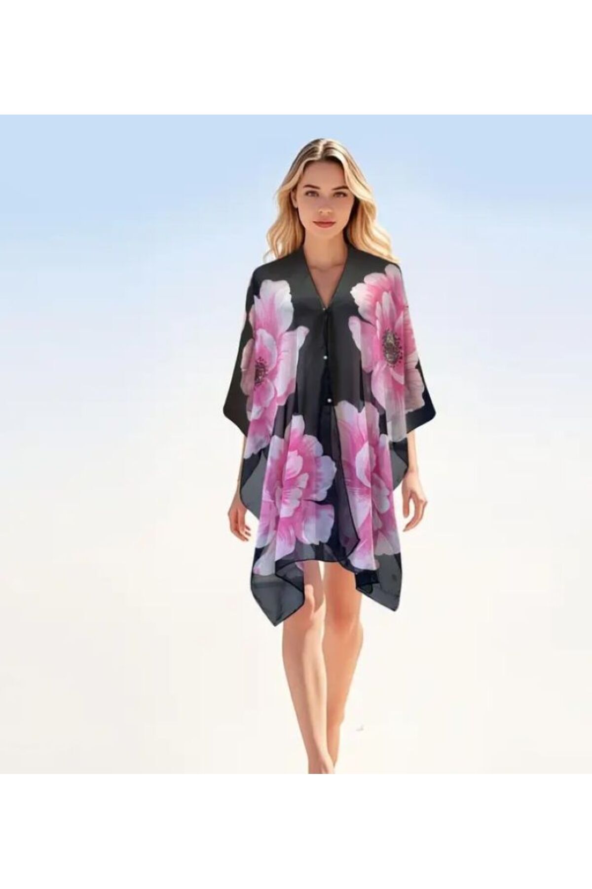 Çiçek Desenli, Güneş Koruyucu, Çok Amaçlı Tunik, Plaj Şalı, Hafif, Nefes Alan Kimono