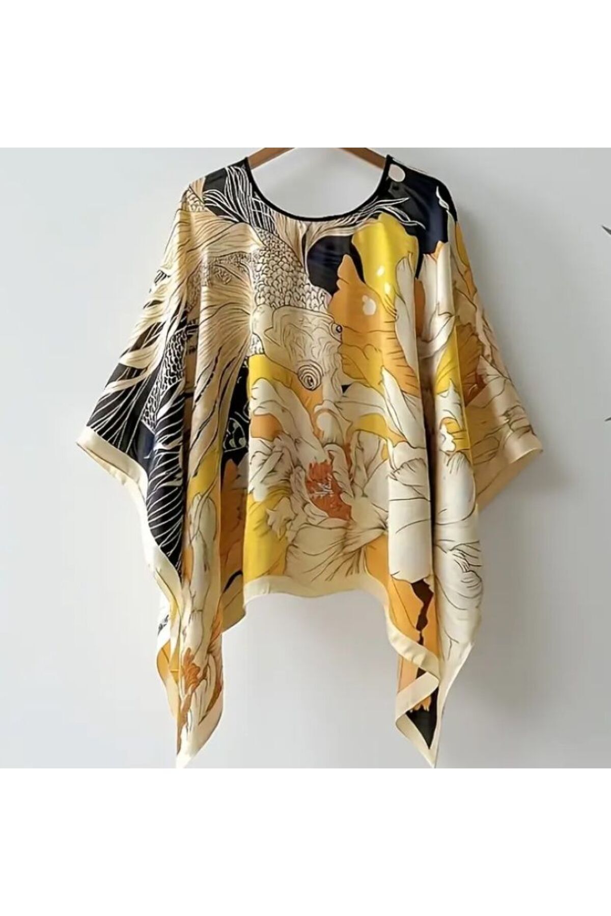 Tropikal Desenli, Asimetrik, Güneş Koruyucu, Çok Amaçlı Tunik, Plaj Şalı, Hafif, Nefes Alan Kimono