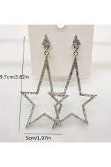 Altın Kaplama Asimetrik Yıldız Işıltılı Tasarım Küpeler