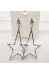 Altın Kaplama Asimetrik Yıldız Işıltılı Tasarım Küpeler