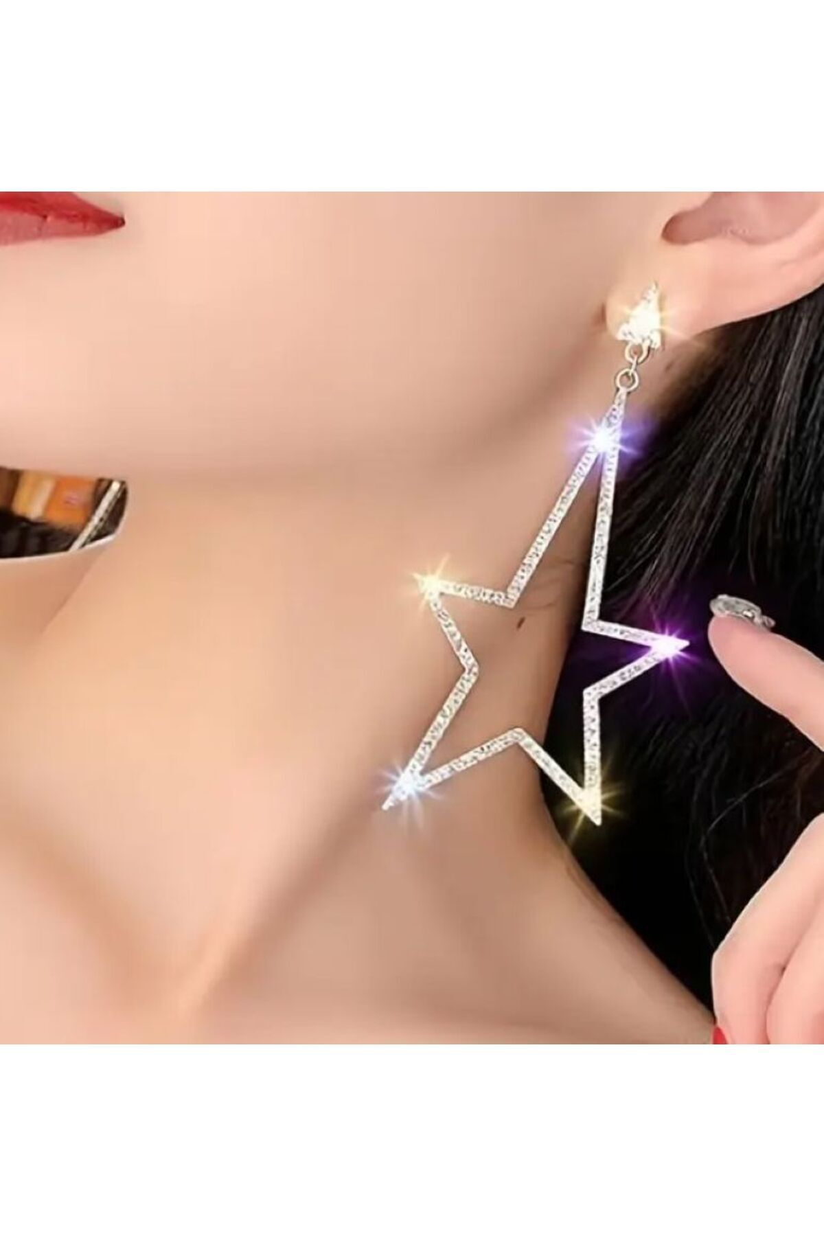 Altın Kaplama Asimetrik Yıldız Işıltılı Tasarım Küpeler