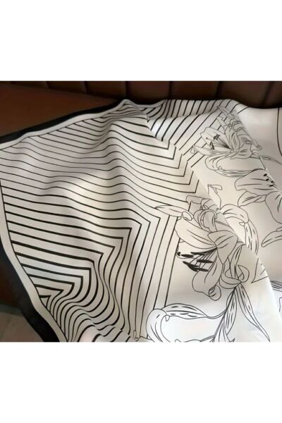 Zambak Desenli, Güneş, Rüzgar Geçirmez, Çift Taraf Baskılı, Şal, Fular, Eşarp 70x70 Lacivert