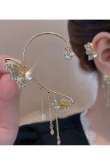 Işıltılı Kelebek-Çiçek Motifli Şık Kulak Kelepçesi