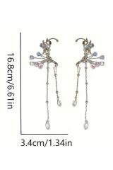 Yapay Kristal Işıltılı Küpe, Kulak Kelepçesi, Düğün, Parti, Kostüm, Aksesuar