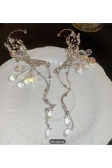 Yapay Kristal Işıltılı Küpe, Kulak Kelepçesi, Düğün, Parti, Kostüm, Aksesuar