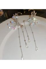 Yapay Kristal Işıltılı Küpe, Kulak Kelepçesi, Düğün, Parti, Kostüm, Aksesuar