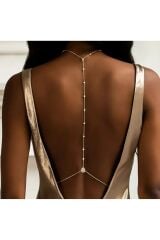 Suni İnci Detaylı, Damla Taşlı, Sırt Zinciri, Vücut Aksesuarı