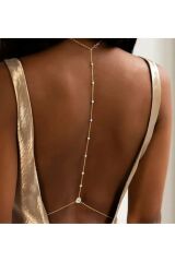 Suni İnci Detaylı, Damla Taşlı, Sırt Zinciri, Vücut Aksesuarı