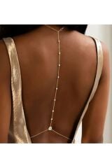 Suni İnci Detaylı, Damla Taşlı, Sırt Zinciri, Vücut Aksesuarı