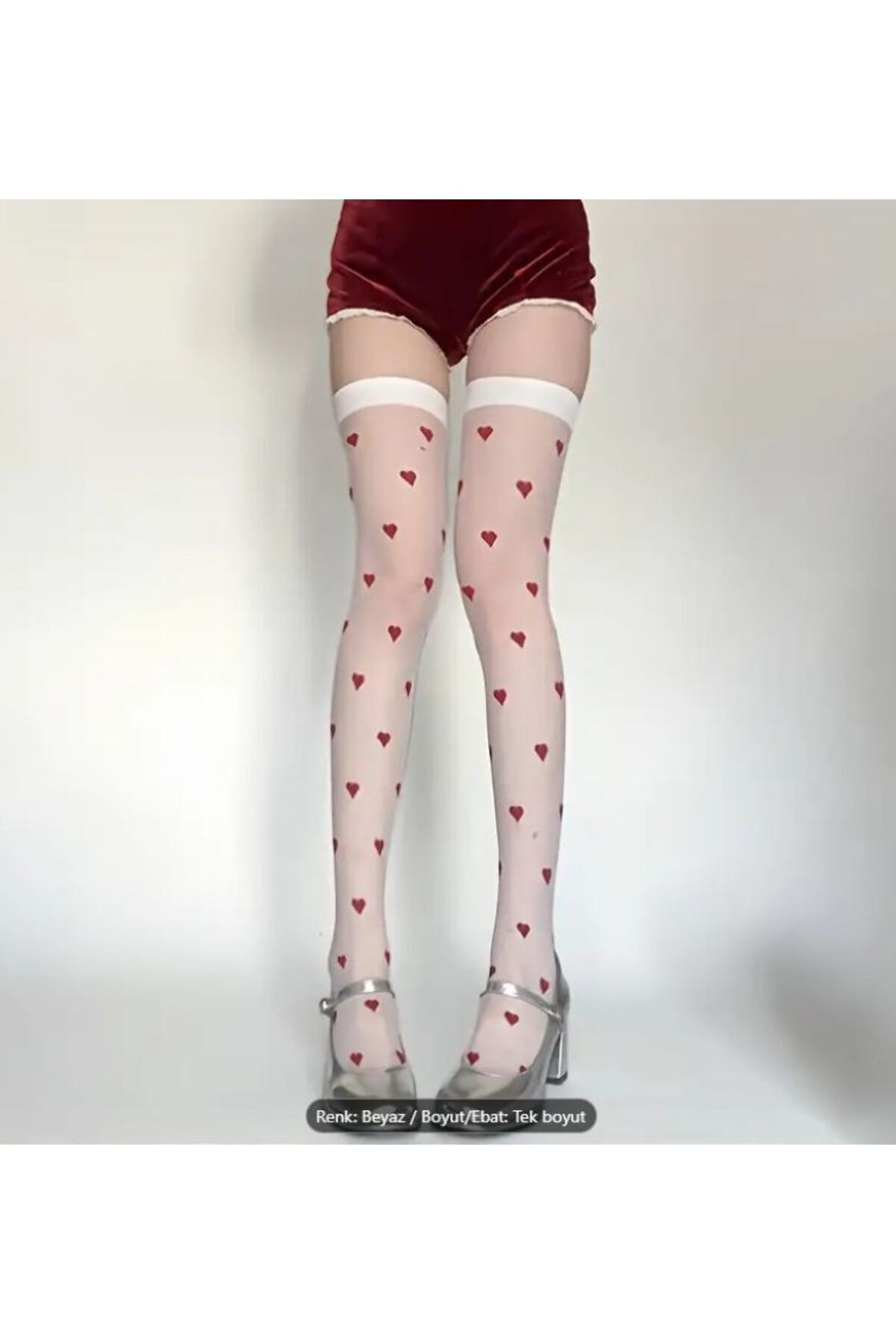 Kalp Desenli, Diz Üstü Lolita Jartiyer, Fantezi, Yetişkin Çorabı Çorabı