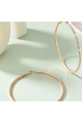 18K Altın Kaplama, Yapay Elmas ile Süslenmiş, Işıltılı, Halka Küpe