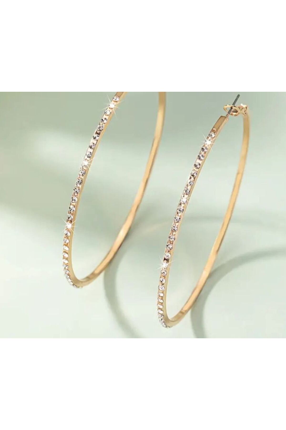 18K Altın Kaplama, Yapay Elmas ile Süslenmiş, Işıltılı, Halka Küpe