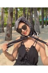 Geometrik Çizgili Güneşten Koruyan, Rüzgar Geçirmez, Çift Taraf Baskılı, Şal, Fular, Eşarp