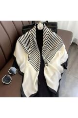 Geometrik Çizgili Güneşten Koruyan, Rüzgar Geçirmez, Çift Taraf Baskılı, Şal, Fular, Eşarp