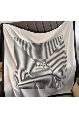 Geometrik Çizgili Güneşten Koruyan, Rüzgar Geçirmez, Çift Taraf Baskılı, Şal, Fular, Eşarp