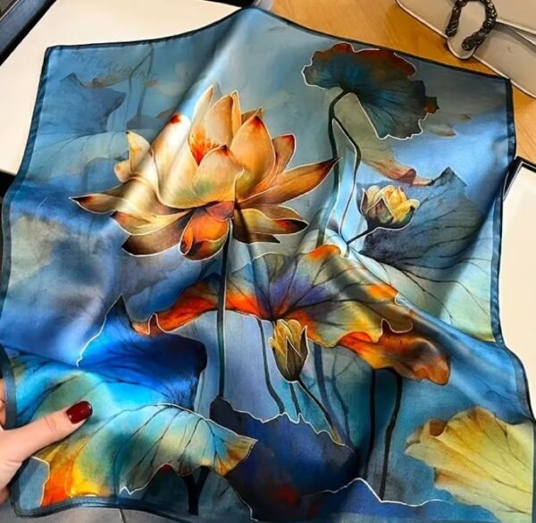 Canlı Renkler Lotus Çiçeği, Güneşten Koruyan, Çift Taraf Baskılı, Fular, Eşarp 70x70