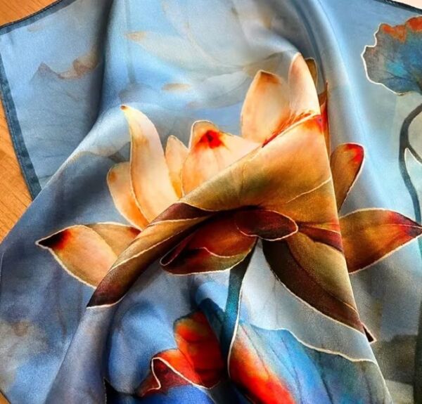 Canlı Renkler Lotus Çiçeği, Güneşten Koruyan, Çift Taraf Baskılı, Fular, Eşarp 70x70