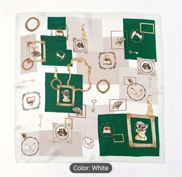 Yeşil ve Gold Uyumu, Güneşten Koruyan, Rüzgar Geçirmez, Çift Taraf Baskılı, Fular, Eşarp 70x70