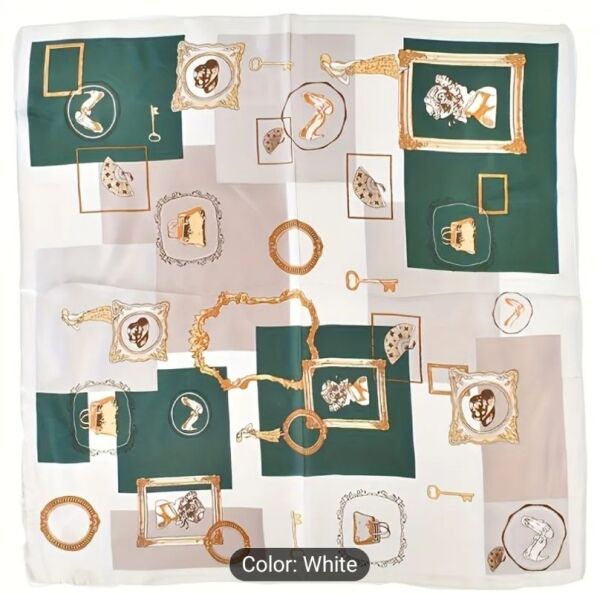 Yeşil ve Gold Uyumu, Güneşten Koruyan, Rüzgar Geçirmez, Çift Taraf Baskılı, Fular, Eşarp 70x70