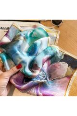 Zarif, Çiçek Desenli Güneşten Koruyan, Rüzgar Geçirmez, Çift Taraf Baskılı, Şal, Fular, Eşarp 70x70