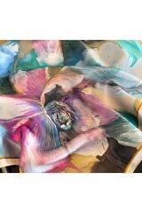 Zarif, Çiçek Desenli Güneşten Koruyan, Rüzgar Geçirmez, Çift Taraf Baskılı, Şal, Fular, Eşarp 70x70