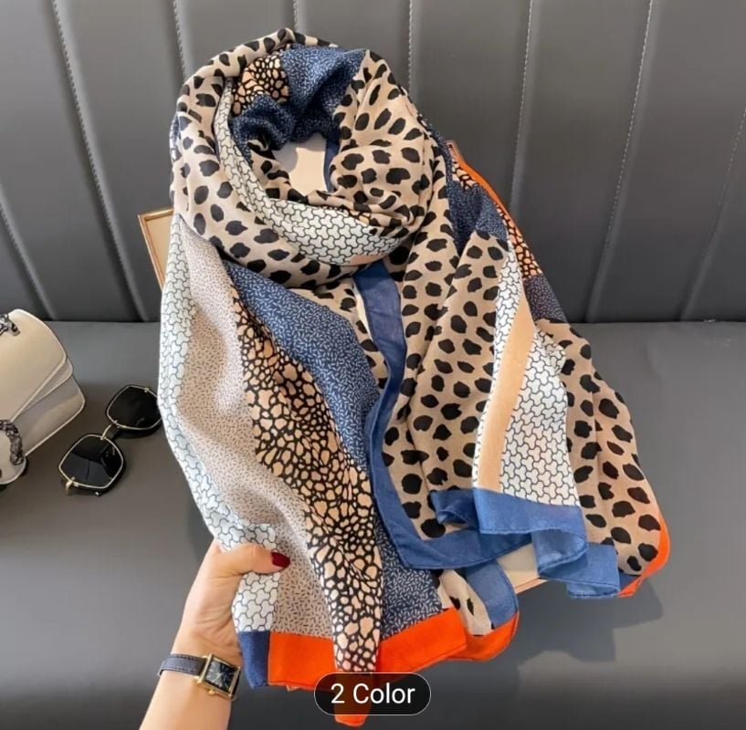 Leopar Detaylı, Çok Renkli, Rüzgar Geçirmez, Çift Taraf Baskılı, Uzun Fular, Eşarp 70x180