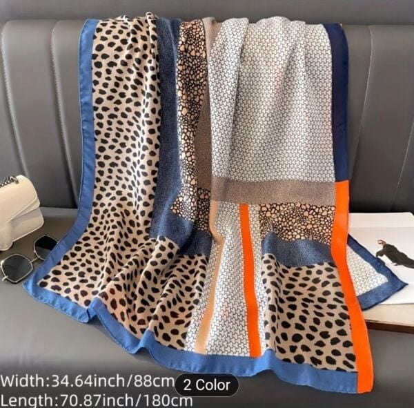 Leopar Detaylı, Çok Renkli, Rüzgar Geçirmez, Çift Taraf Baskılı, Uzun Fular, Eşarp 70x180