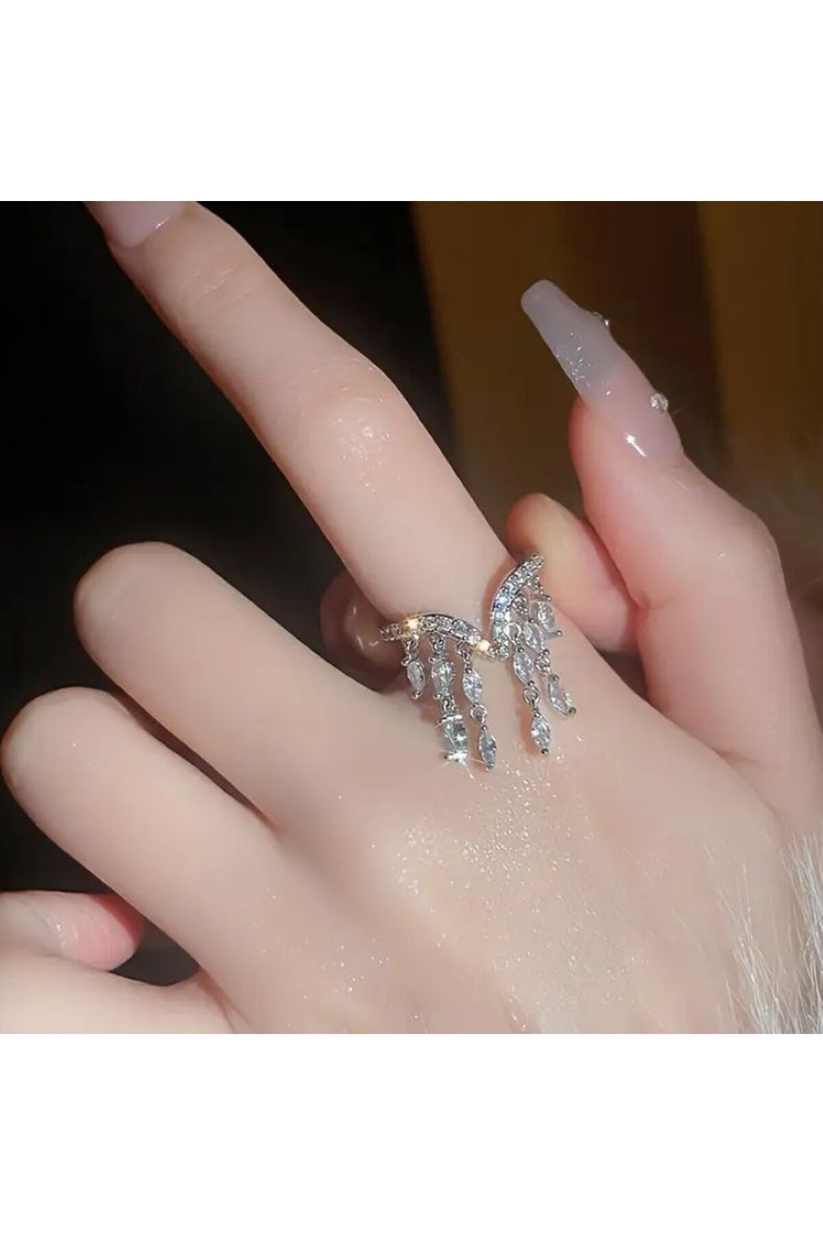 Zirkon Detaylı, Açık, Sarkıt yüzük