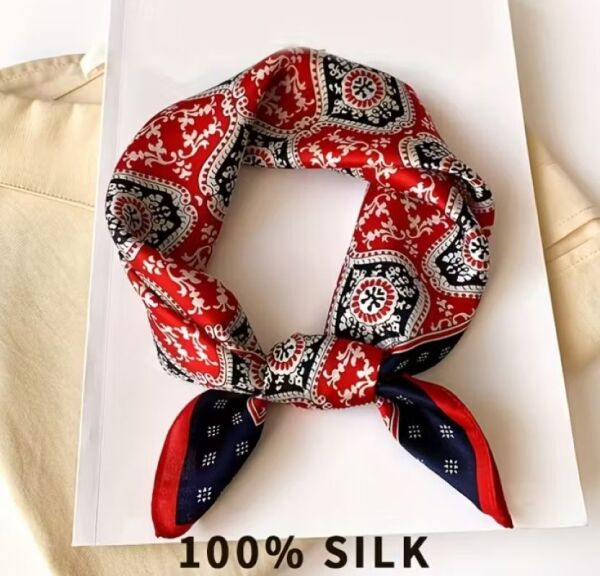 Çini İşleme, Nefes alan, Saf İpek, Çift Taraf Baskılı, Kare Fular 53cmx53cm