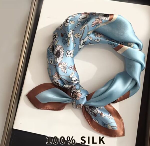 Çiçek Desenli Temalı, Nefes alan, Saf İpek, Kare Fular 53cmx53cm