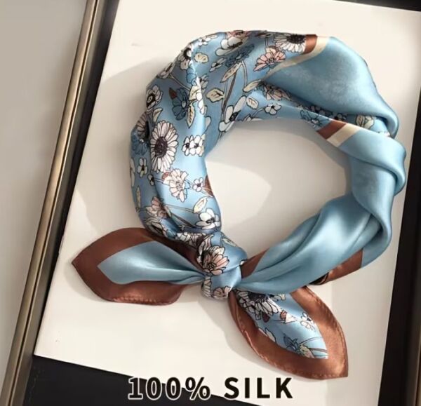 Çiçek Desenli Temalı, Nefes alan, Saf İpek, Kare Fular 53cmx53cm