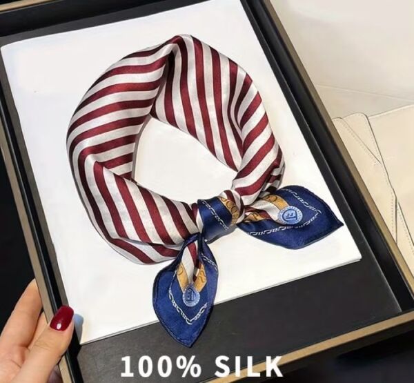 Kırmızı ve Mavi Çizgili, Denizci Temalı, Saf İpek , Kare Fular 53cmx53cm