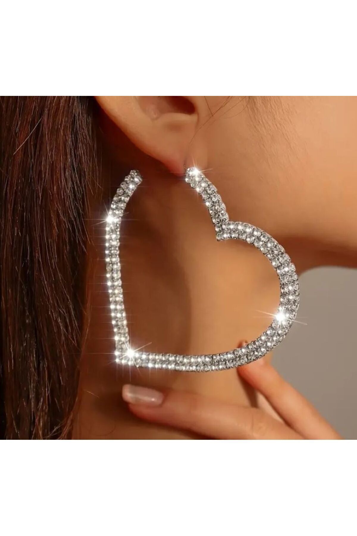 14K Altın Kaplama Kristal Kalp Küpe