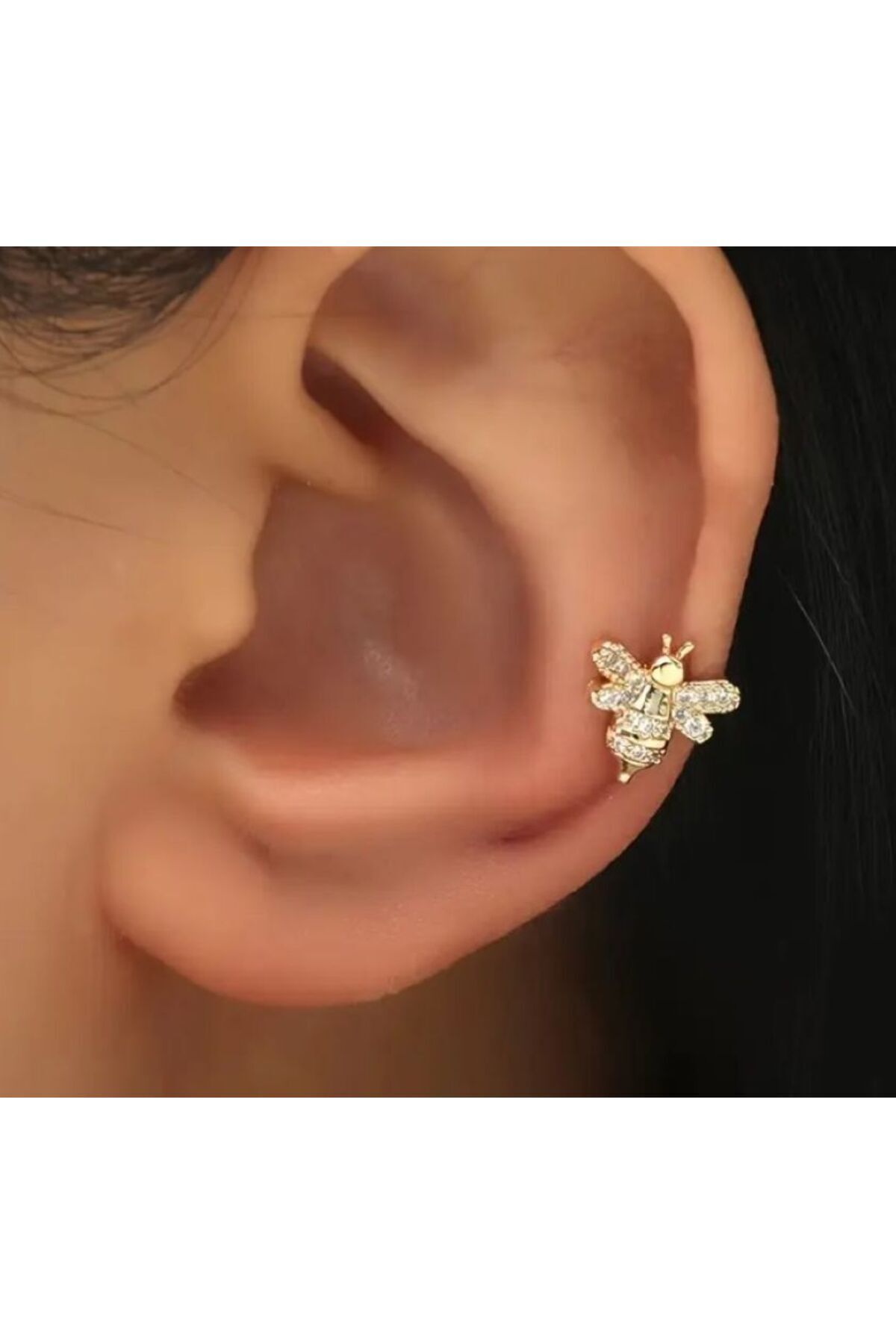 Parlak Kübik Zirkonya Arı Figürlü Klips Küpe